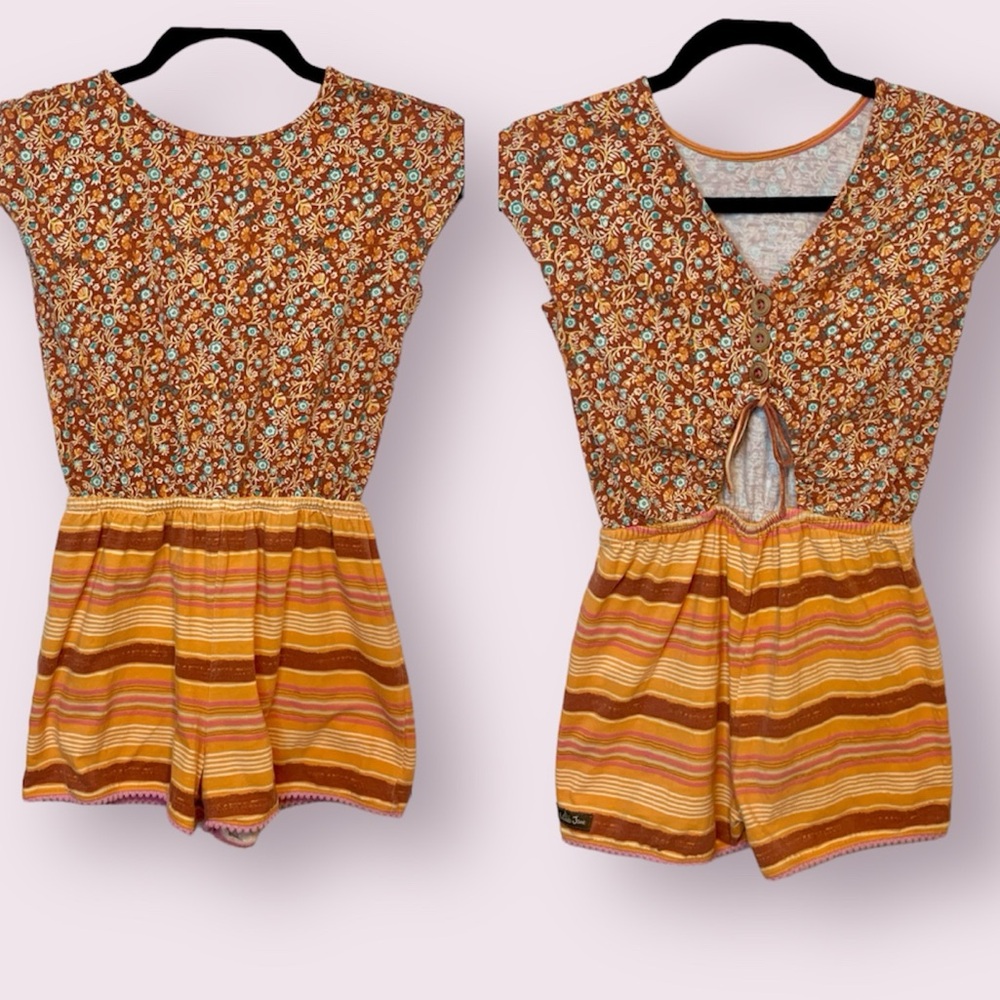 Matilda Jane Brilliant Daydream Sundown Romper Contrasting Floral Stripes Size 8